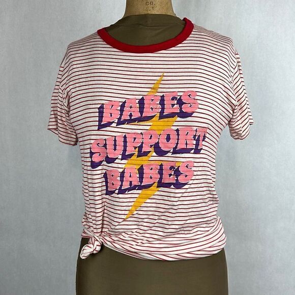 Babes Support Babes Striped Tshirt Sz S Zutter USA Girl Power Tee Red Ringer - Picture 1 of 5